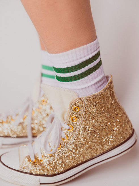 Sportive Socken Grün Gestreift Weiß
